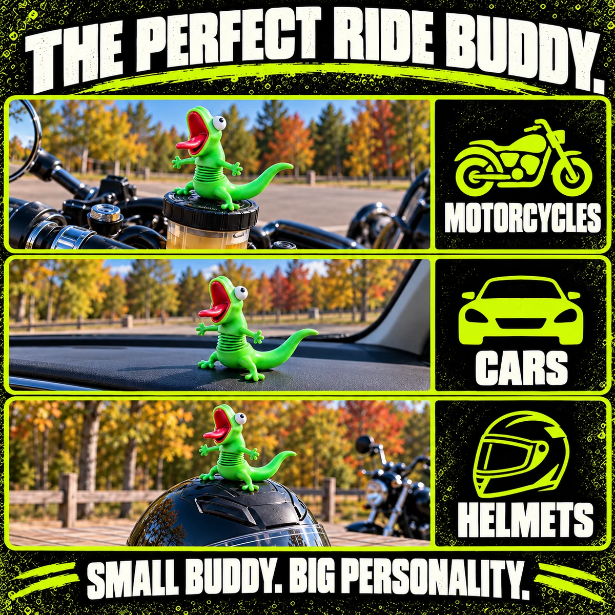 🦎Wobbly Riding Buddy – Car & Motorcycle Decor🏍