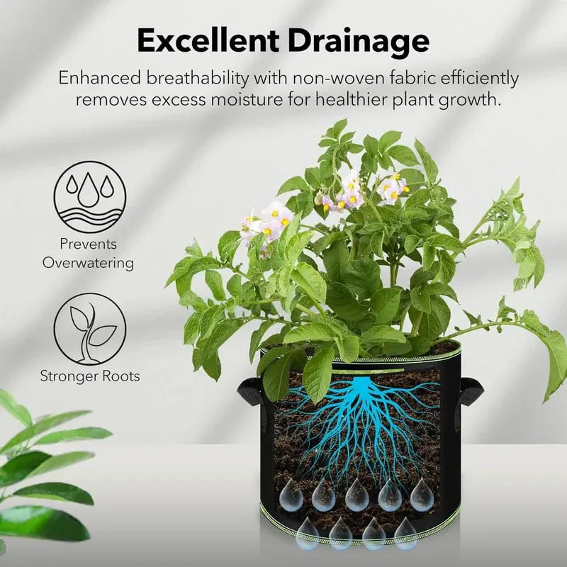 5-Pack Grow Bags – Heavy Duty Aeration Fabric Pots with Handles for Vegetables, Flowers & Fruits