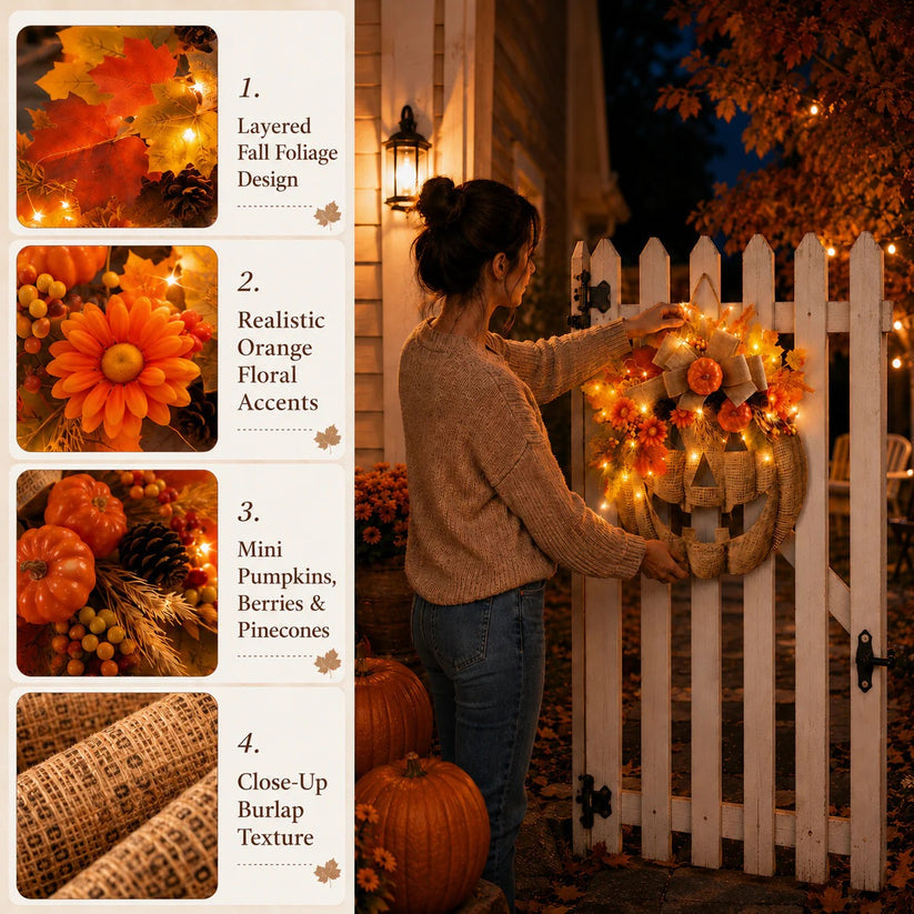 🍁Last day Promotion 🔥-🎃Wooden Pumpkin Halloween Door Sign for Spooky Seasonal Entryway Decor & Festive Fall Charm 👻