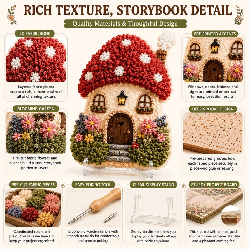 Whimsical Village 3D Fabric Poke Art Kit