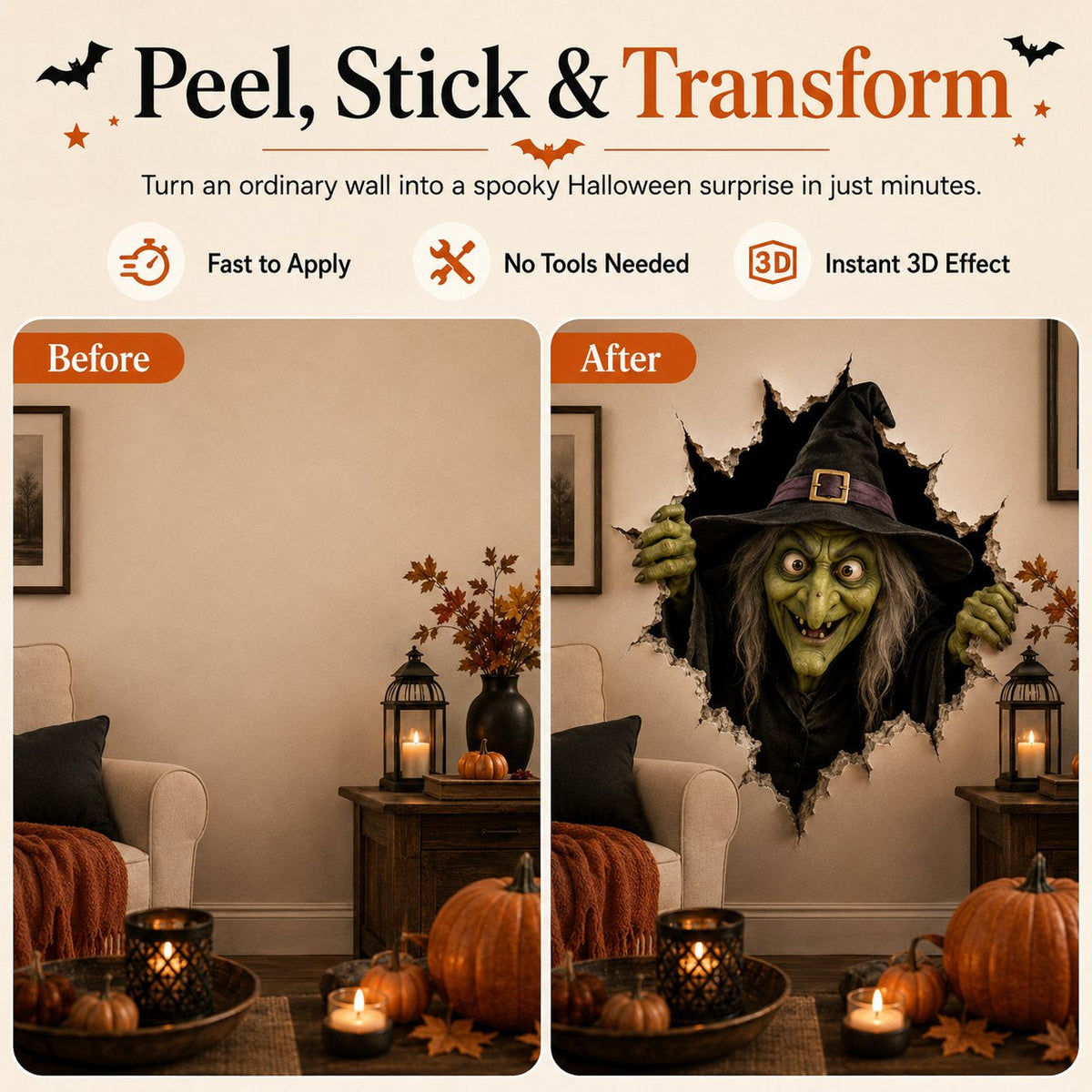 🧙‍♀️ Holiday Celebration 50% OFF 🎃-👻Halloween Break-In 3D Wall Decals for Spooky, Realistic & Fun  🎃