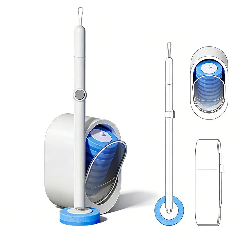 Disposable Toilet Wand System – Self-Cleaning Wand with 32 Refill Pads, Odor-Free, Deep Scrubbing, Wall-Mounted Storage