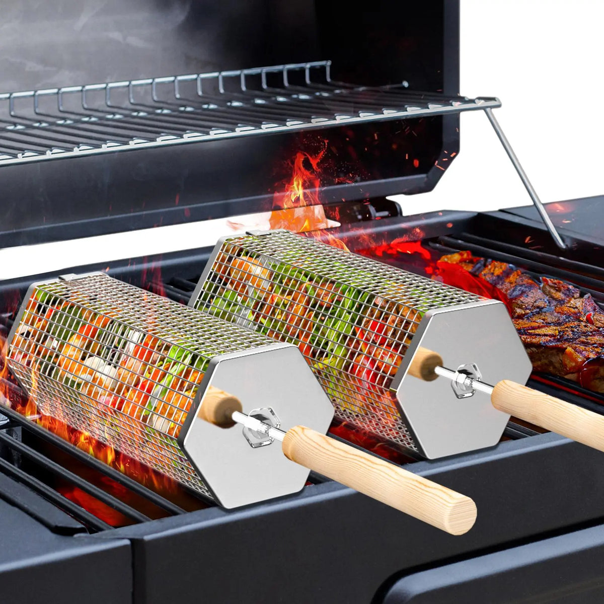 Rolling Grill Baskets - 304 Stainless Steel BBQ Tools