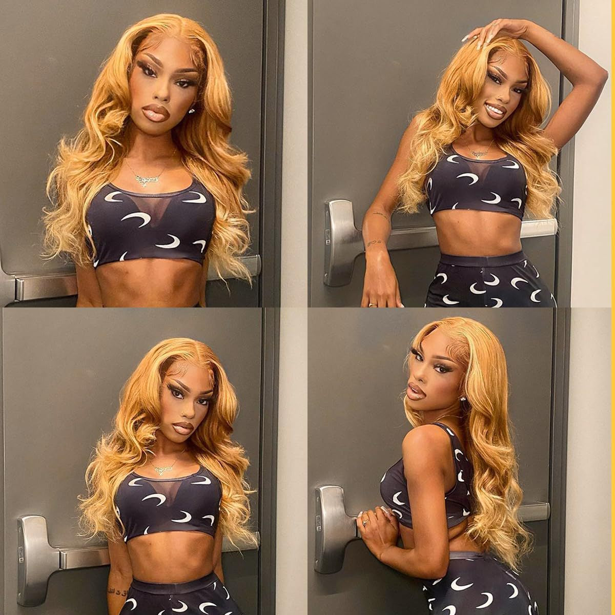 13*4 lace front wig, gradient gold layered wavy synthetic glue-free lace wig