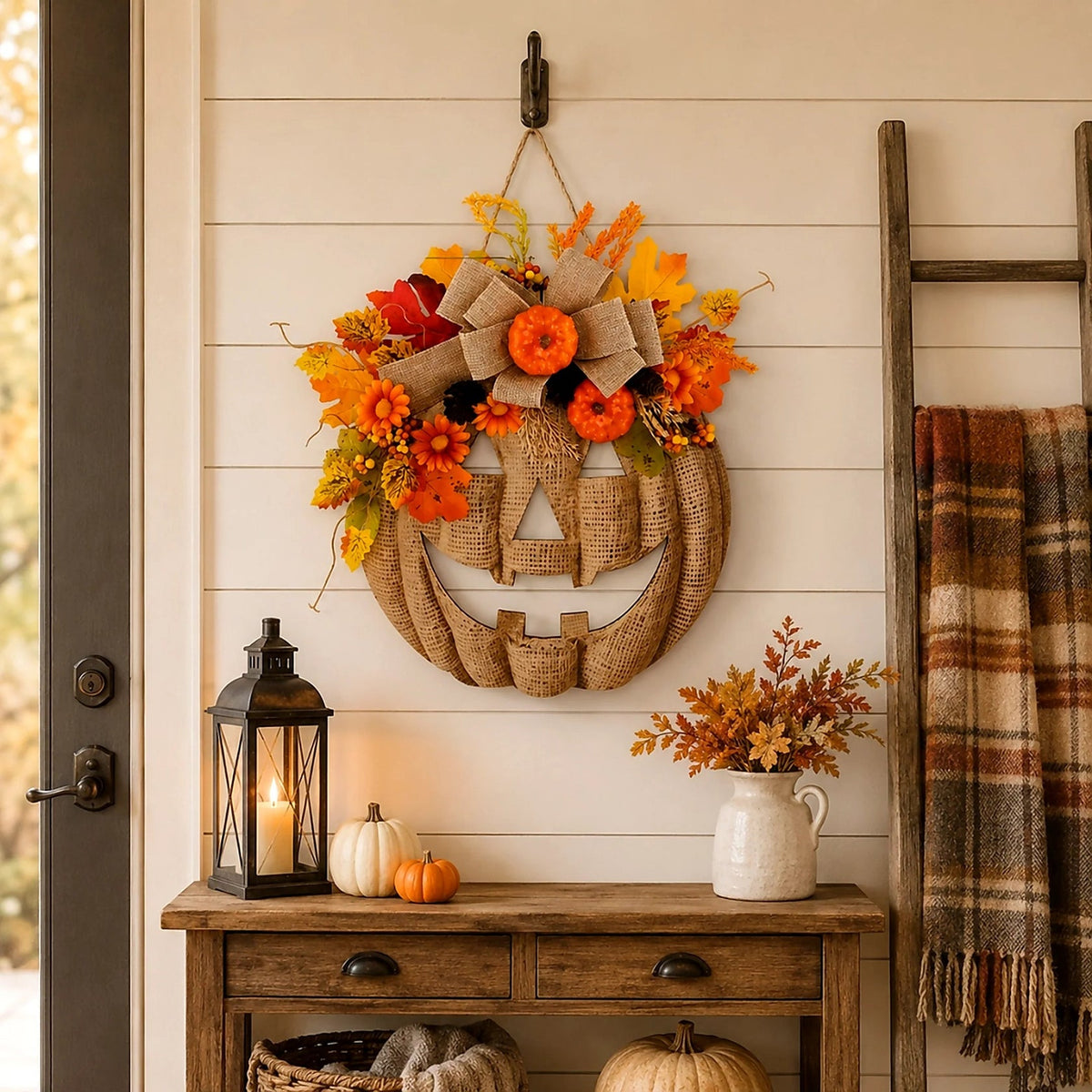 🍁Last day Promotion 🔥-🎃Wooden Pumpkin Halloween Door Sign for Spooky Seasonal Entryway Decor & Festive Fall Charm 👻