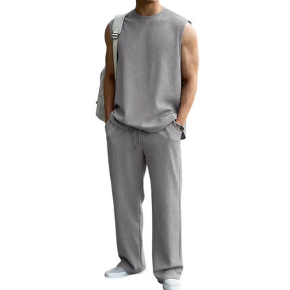 🔥 50% OFF Father’s Day Special ⏰🎁 Men’s Rib Knit 2-Piece Set – Sleeveless Tank & Baggy Wide-Leg Pants