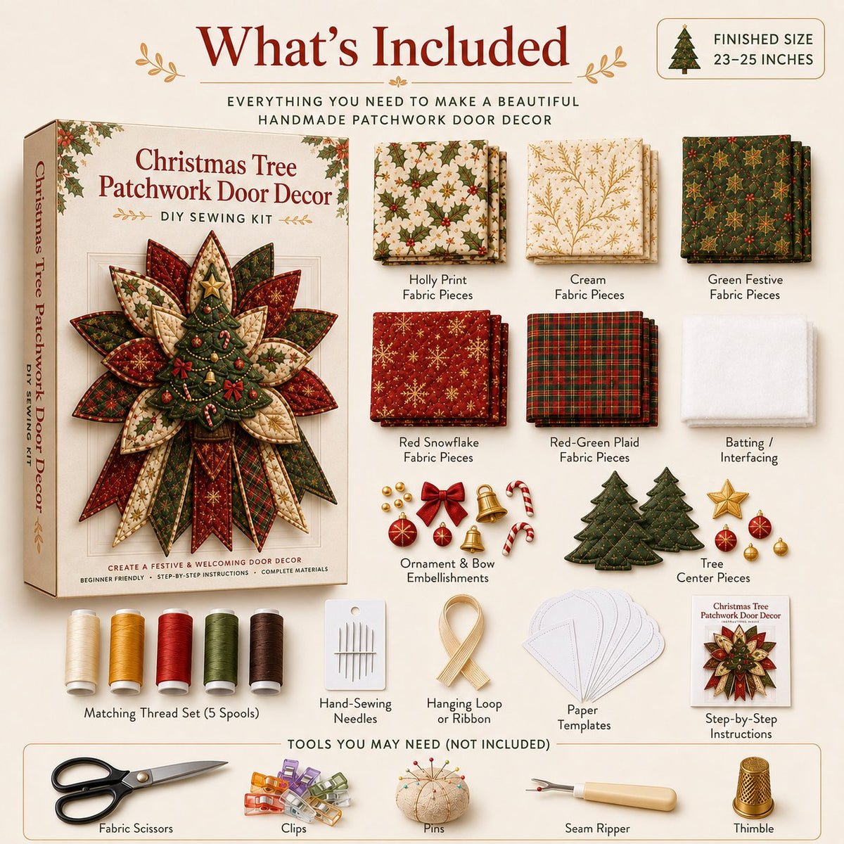 🎉 Last Day 50% OFF 🎄 – Festive Quilted Christmas Door Hanging DIY Sewing Kit