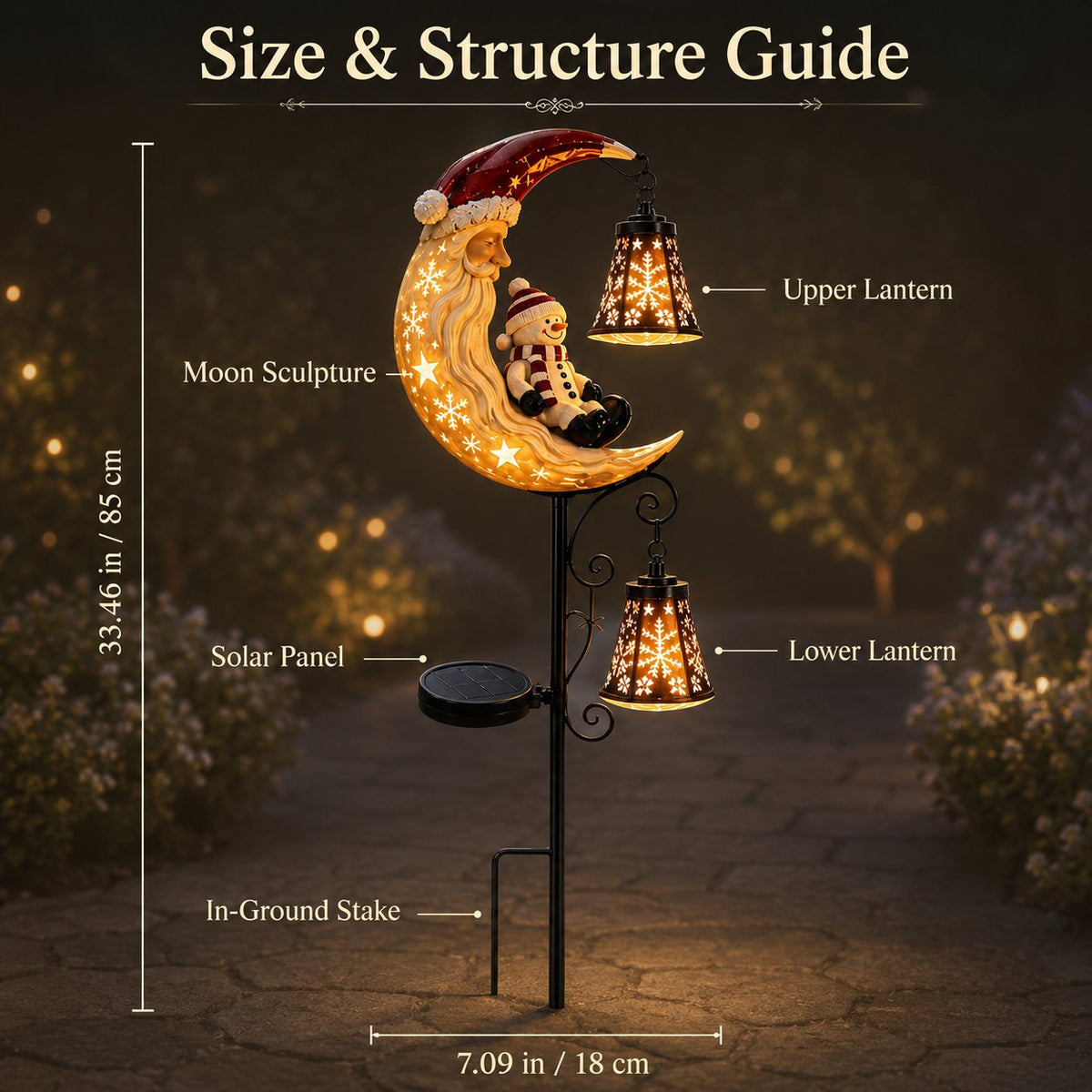 🔥 Holiday Celebration 50% OFF ✨-🌙 Solar Moon Santa Garden Stake Light with Snowflake Lanterns