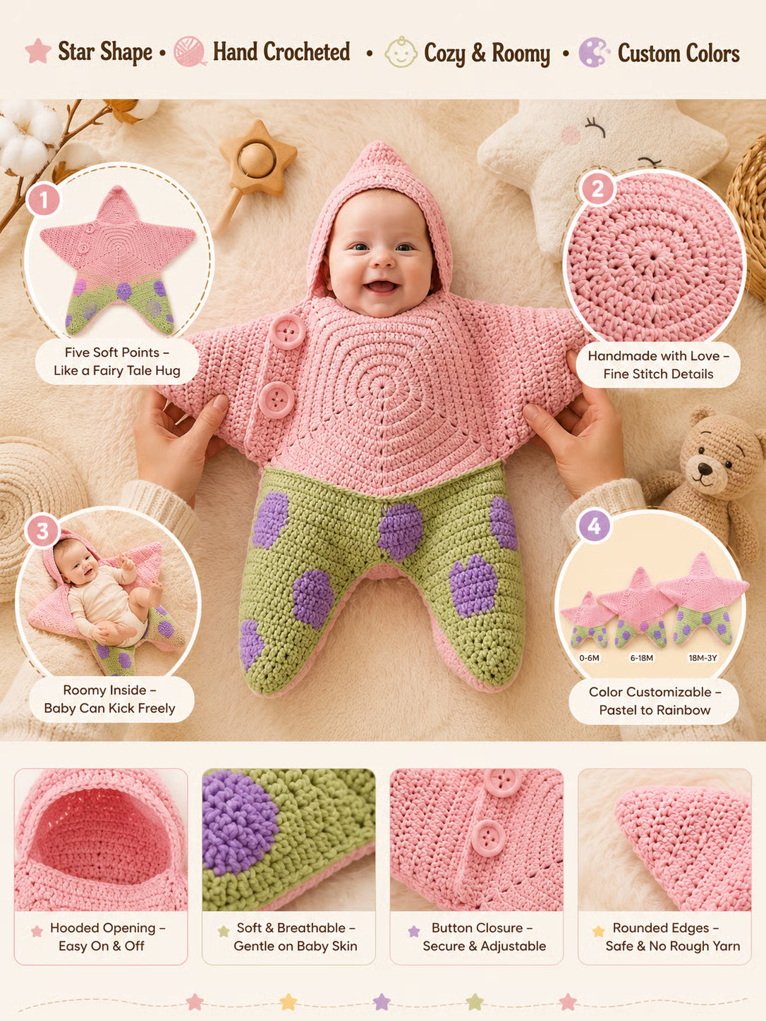 ⏰Last day Promotion 🔥-🐚 Starfish Baby Sleeping Bag — A Cozy Little Ocean Star ⭐