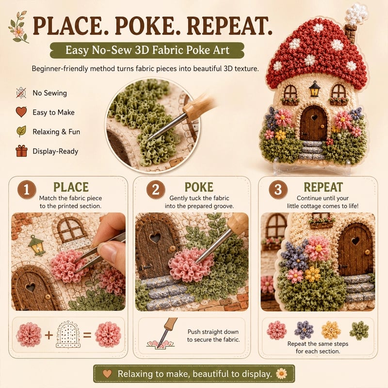 Whimsical Village 3D Fabric Poke Art Kit