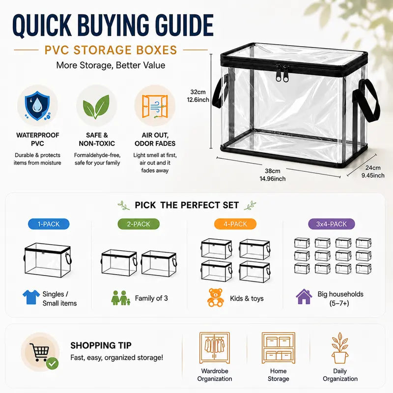 Clear PVC Storage Bins with Handles – for Books, Toys, Media, & Organizing