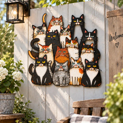 🐱 50% OFF – Funny Cat Family Metal Wall Decor – Rustic Cat Lover Home Art 🏡✨