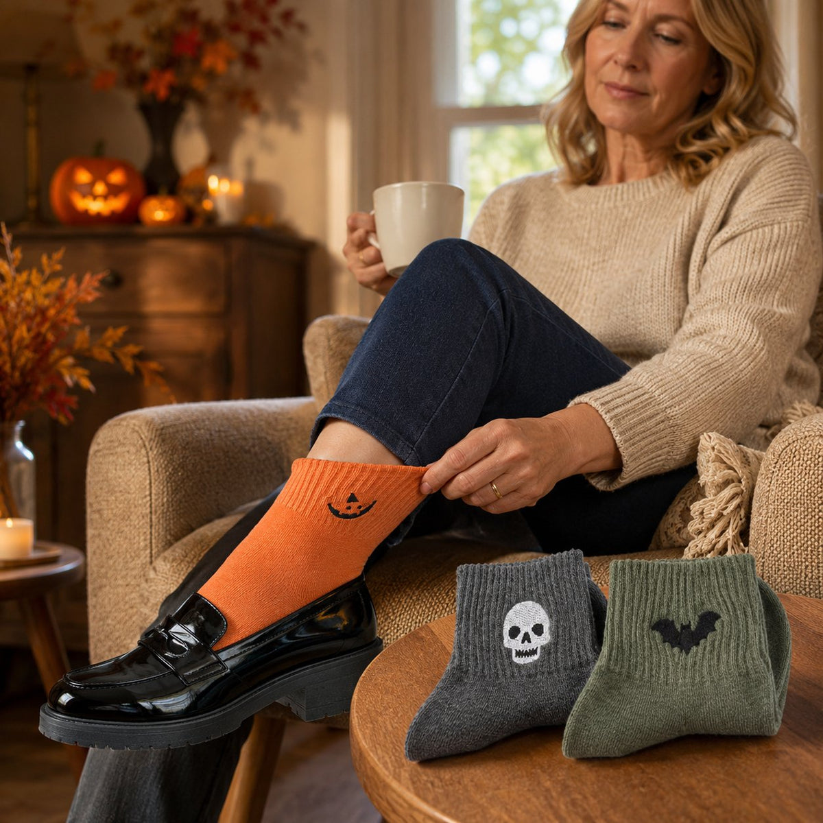 🔥🎃 100% Cotton - Viral Halloween Embroidered Crew Socks – Cute Spooky Knit Socks✨