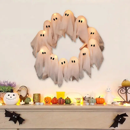 👻 LAST DAY 50% OFF – Glowing Ghost Wreath – Halloween Door Decor