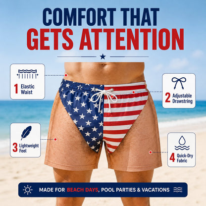 😎🇺🇸 Funny Patriotic Men’s Quick Dry Swim Trunks Freedom Beach Shorts Summer Comfort🏖️
