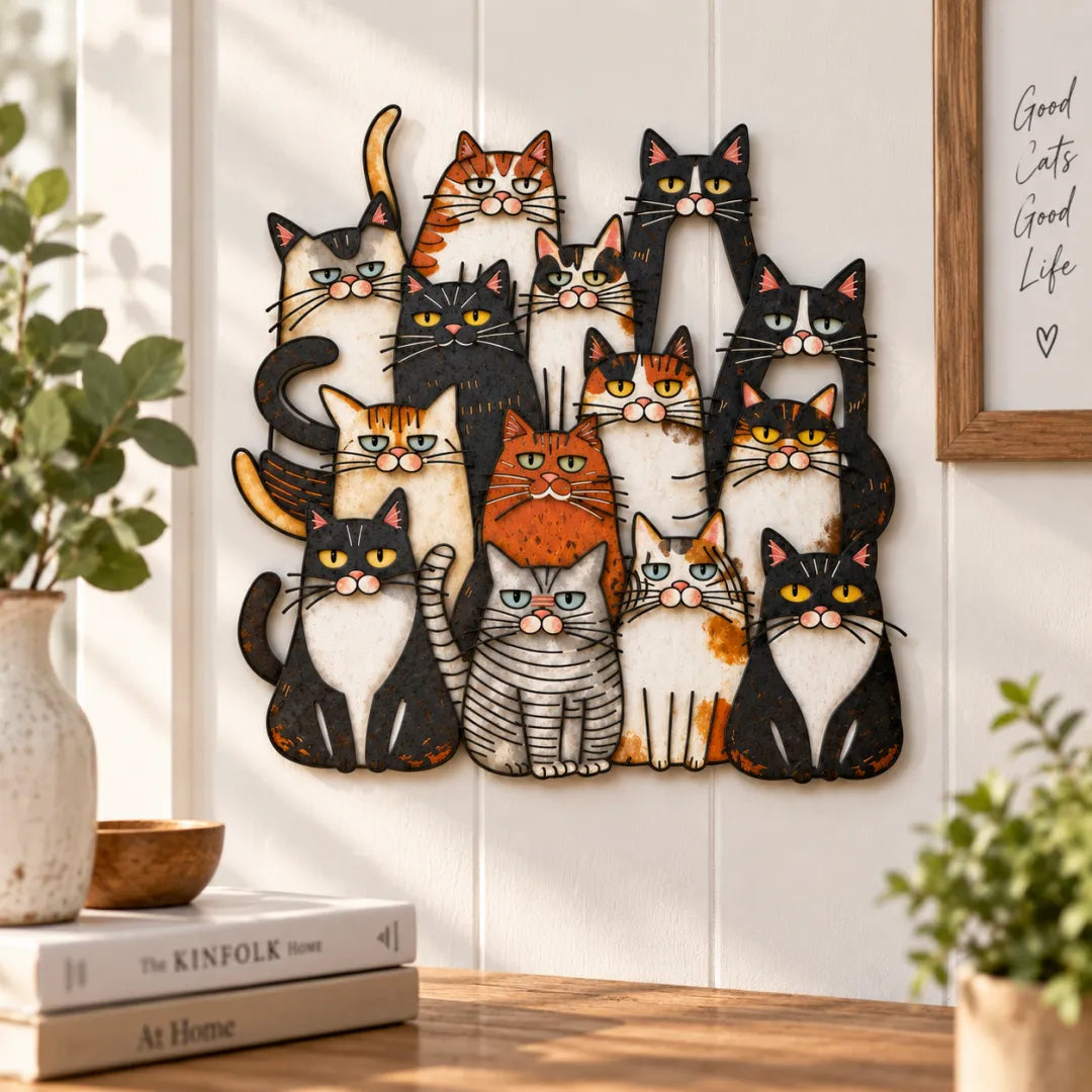 🐱 50% OFF – Funny Cat Family Metal Wall Decor – Rustic Cat Lover Home Art 🏡✨