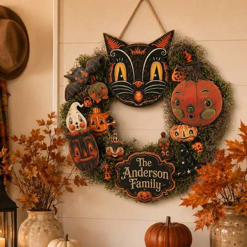 🐈 Last Day 50% OFF✨-🎃Personalized Black Cat Halloween Door Sign with Family Name for Cozy Fall Porch Decor 🐈‍⬛