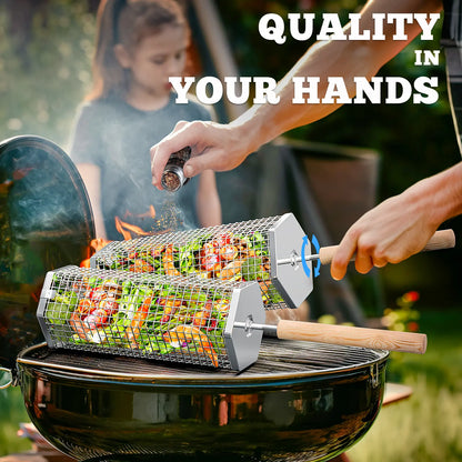 Rolling Grill Baskets - 304 Stainless Steel BBQ Tools
