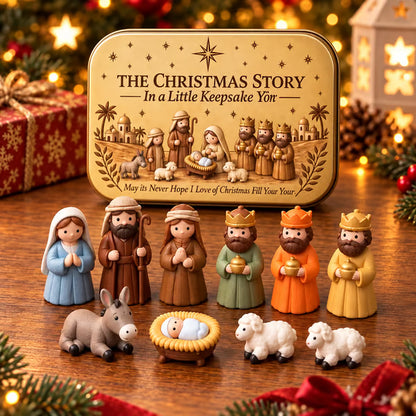✝️ Mini Nativity Scene Keepsake Tin – Pocket-Sized Christmas Holy Family Display 🙏🎄