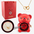 Eternal Rose Teddy Bear Jewelry Gift Box | Interlocking Heart Engraved Necklace Luxury Valentine Gift Set 🌹