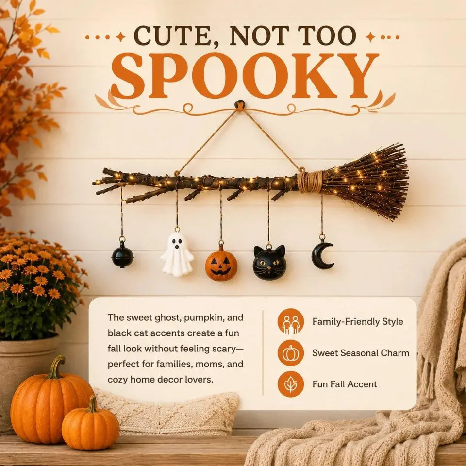 🧹 Light Up Witch Broom Halloween Hanging Decoration🎃