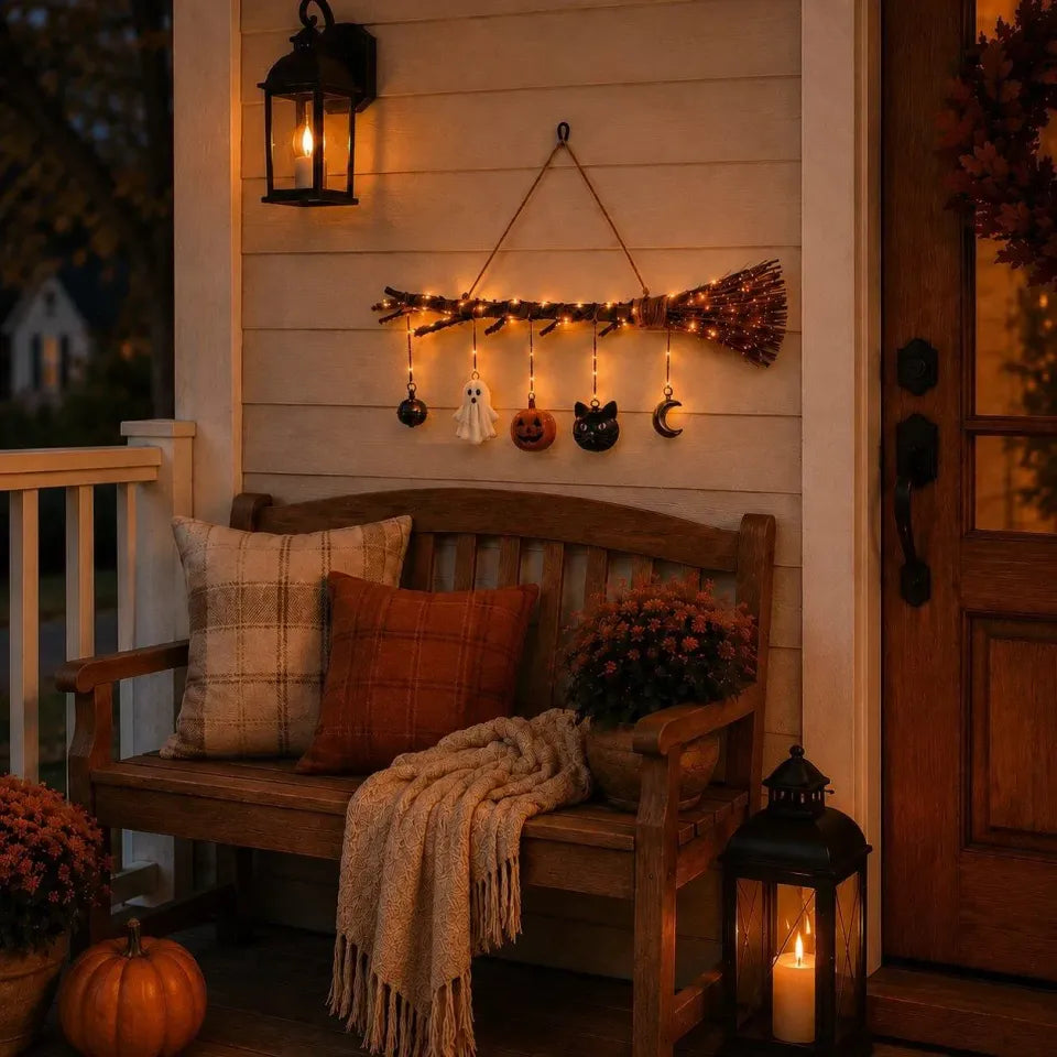 🧹 Light Up Witch Broom Halloween Hanging Decoration🎃