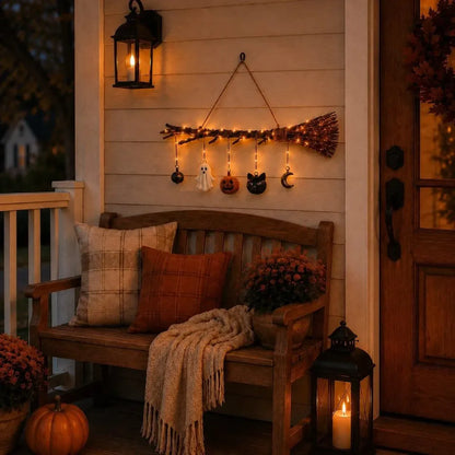 🧹 Light Up Witch Broom Halloween Hanging Decoration🎃