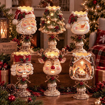 🎄🕯️Vintage Distressed Christmas Pedestal Candle Holder