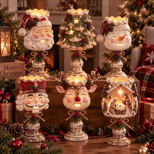 🎄🕯️Vintage Distressed Christmas Pedestal Candle Holder