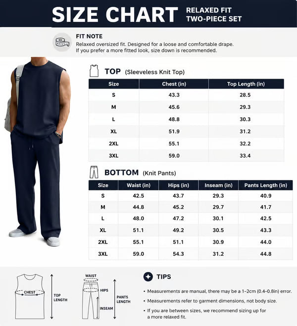 🔥 50% OFF Father’s Day Special ⏰🎁 Men’s Rib Knit 2-Piece Set – Sleeveless Tank & Baggy Wide-Leg Pants