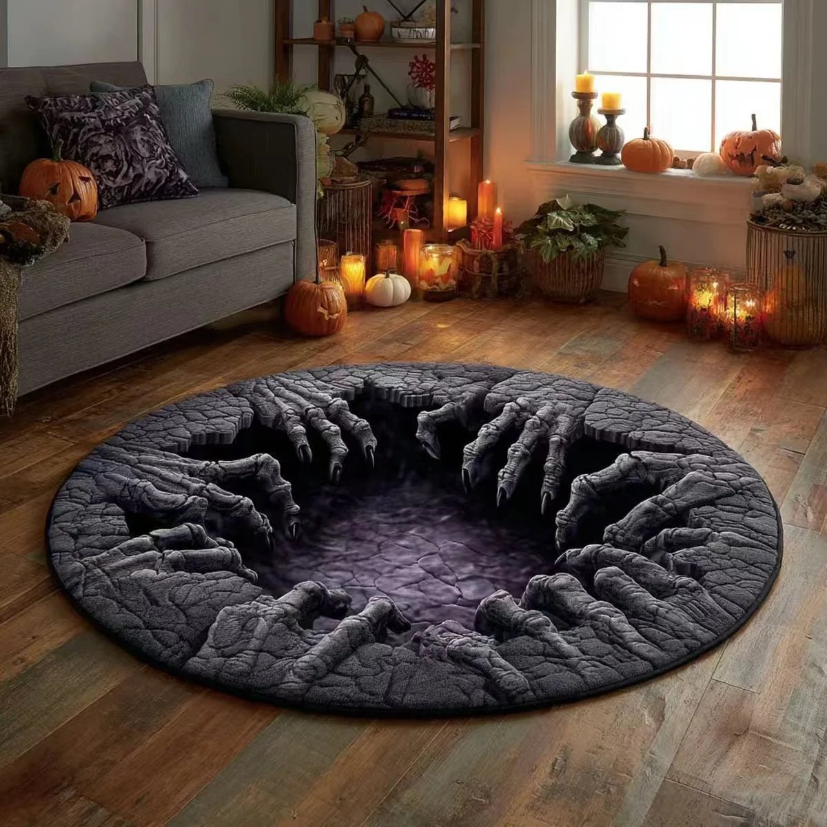 ⏰Last day Promotion 🔥🎃3D Skeleton Vortex Quilted Round Halloween Rug
