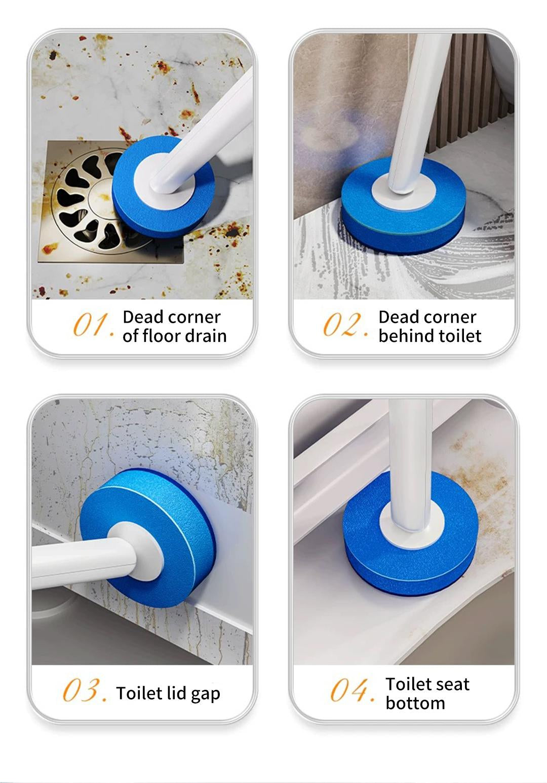 Disposable Toilet Brush Kit - 32/16 Refill Heads & Holder, Rotating No-Touch Deep Cleaner for Under-Rim & Corner, Bathroom Cleaning Tool for Home