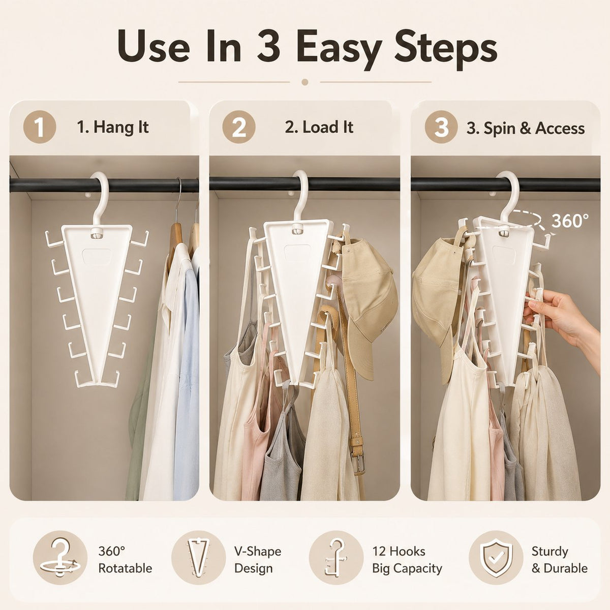 ✨ 50% OFF – Rotating V-Shaped Accessory Hanger – Space-Saving Jewelry Organizer