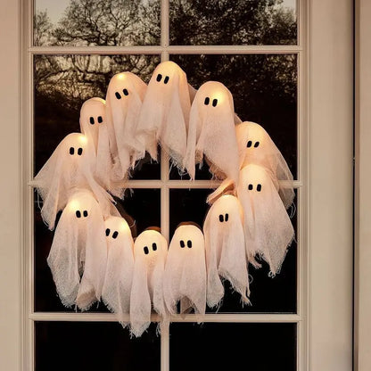👻 LAST DAY 50% OFF – Glowing Ghost Wreath – Halloween Door Decor