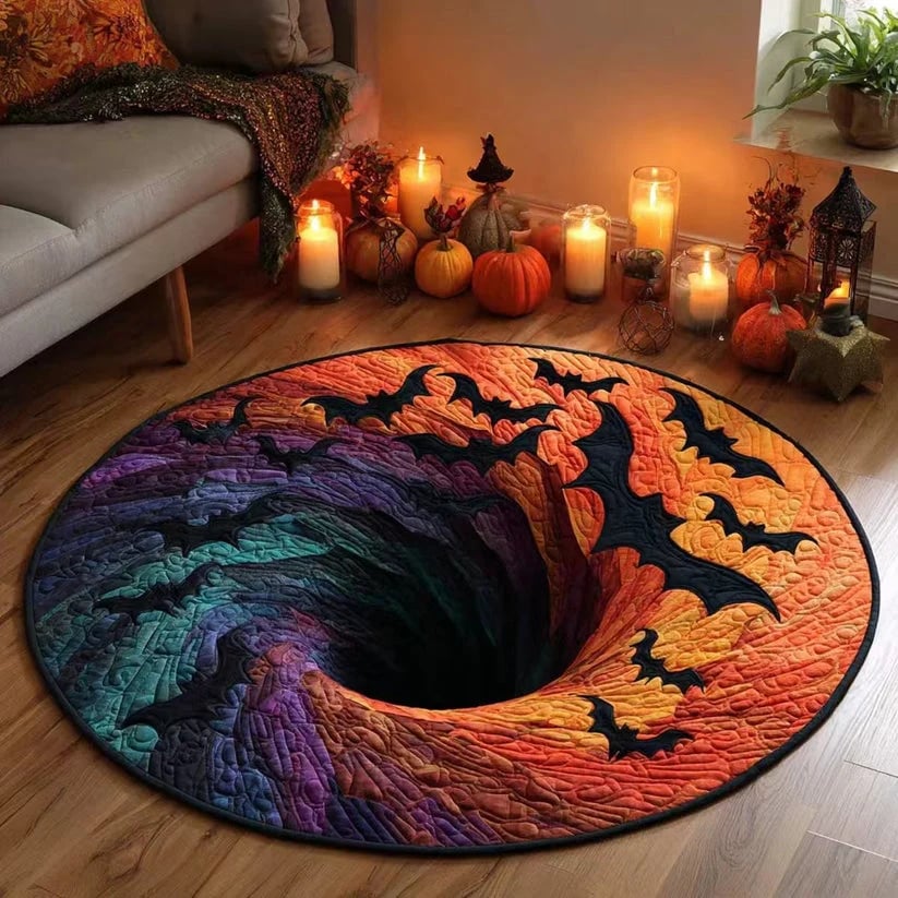 ⏰Last day Promotion 🔥🎃3D Skeleton Vortex Quilted Round Halloween Rug