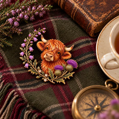 🏴 Last Day 50% OFF✨-🐮 Scottish Highland Cow Thistle Enamel Brooch 🌿