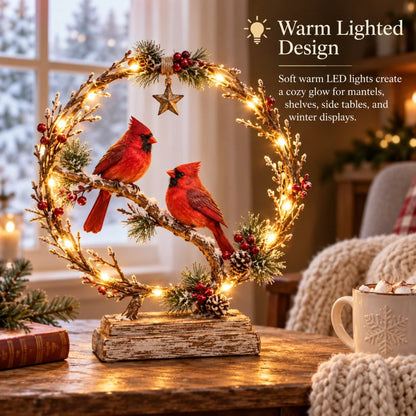 🔥 Last Day 50% OFF✨-Lighted Cardinal Tabletop Decor, Rustic Red Cardinal Pair with Warm LED Lights