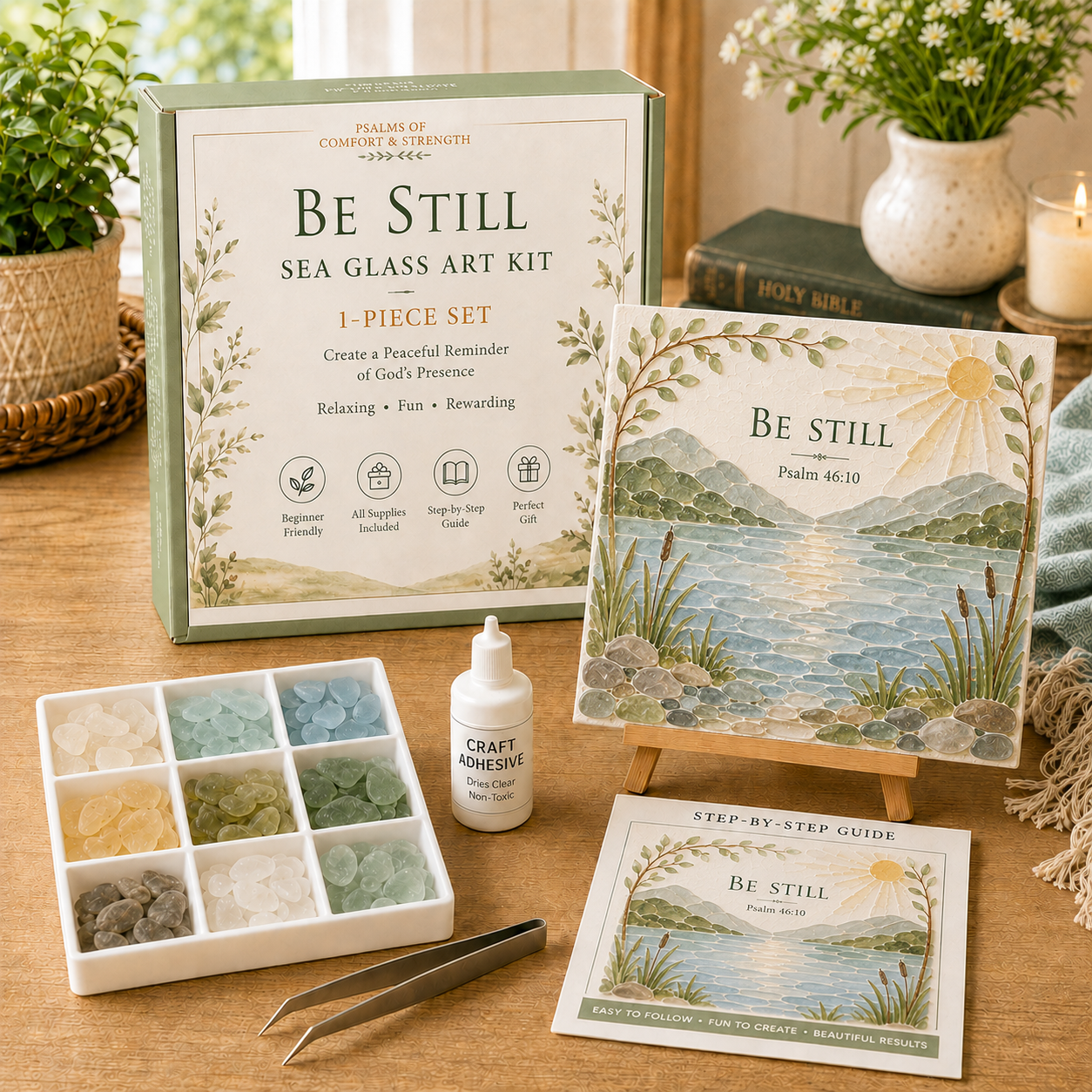 ⏰Last day Promotion 🔥-✝️ Psalms of Comfort & Strength Sea Glass Art Kit