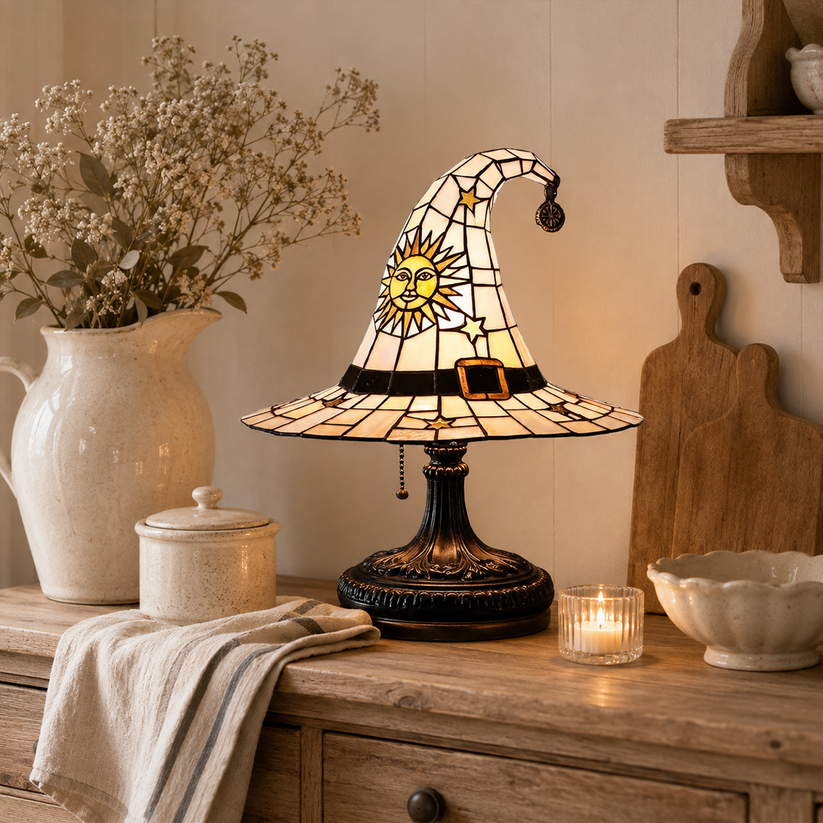 ♠️ Witch Hat Stained Glass Style Night Light 🎁
