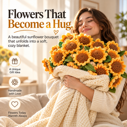 🌻 50% OFF – Handmade Sunflower Bouquet Blanket – Crochet Flower Gift Blanket for Her 💛✨