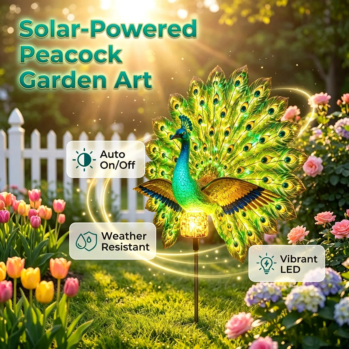 🦚✨ Animated Solar Peacock Garden Light for Magical Nights 🌙