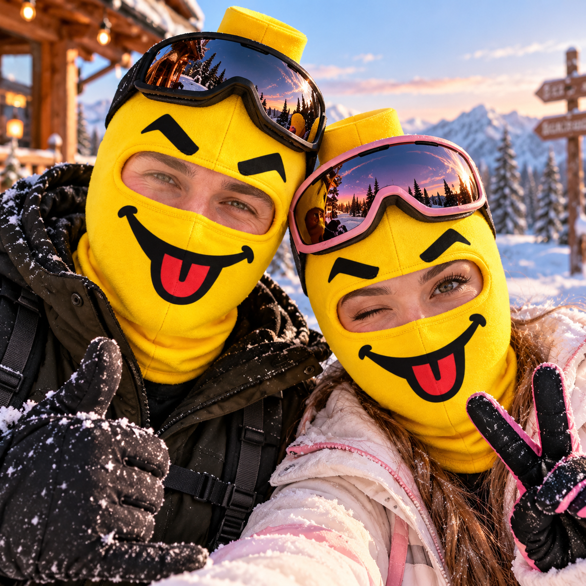 🔥 50% OFF – Funny Yellow Block Figure Ski Mask – 4 Hilarious Face Styles 🎿😂