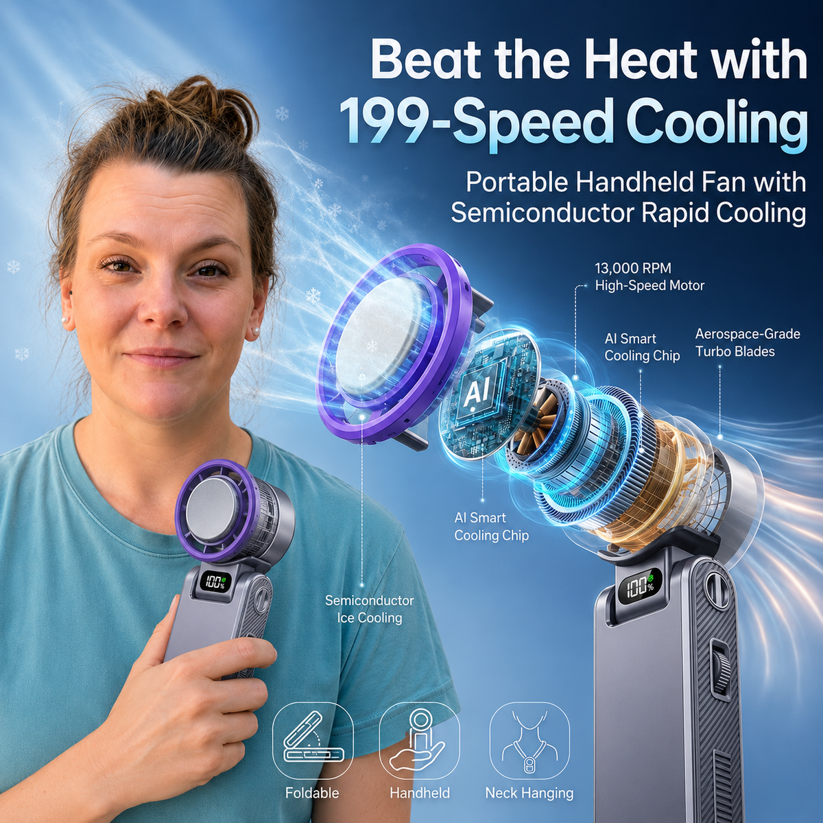 🔥Hot Sale 46% off🌟Portable fan Handheld High Speed Fan