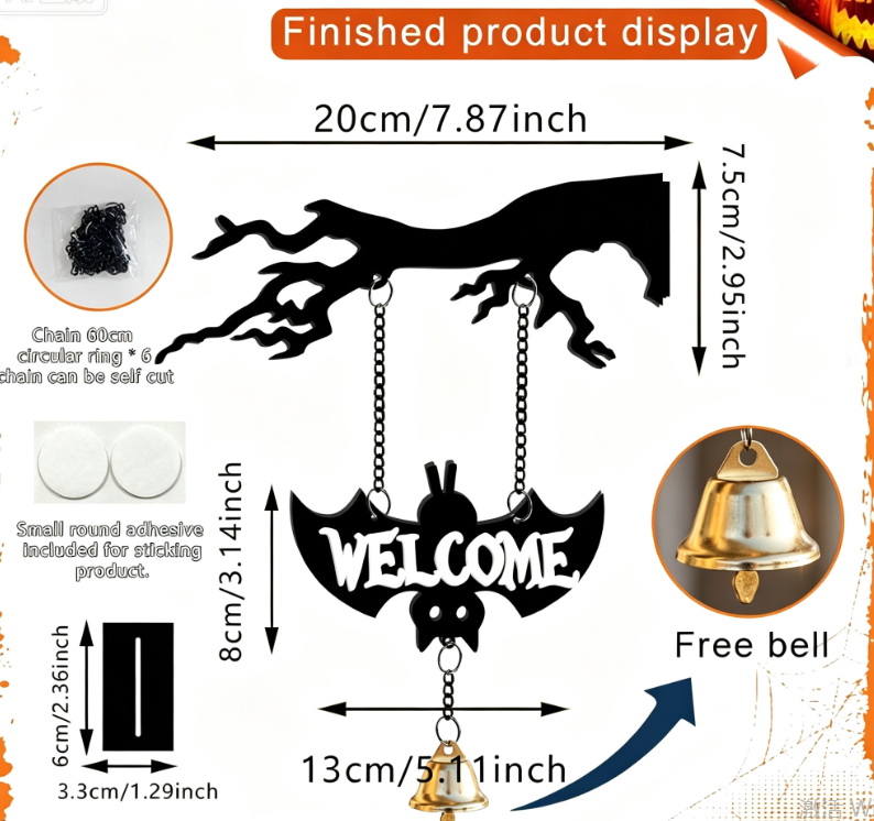 ⏰Last day Promotion 🔥-🦇 Halloween Acrylic Bat Hanging Sign –Festive Welcome Plaque