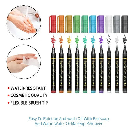 🌈🎨10-Color Temporary Tattoo Markers Set