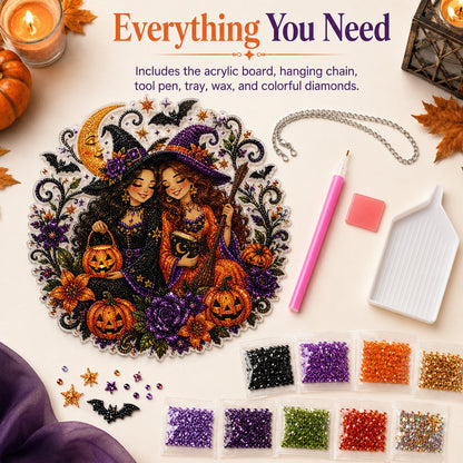 🎃Halloween Witch Friendship Diamond Art Suncatcher Sparkling Window Decor Gift✨