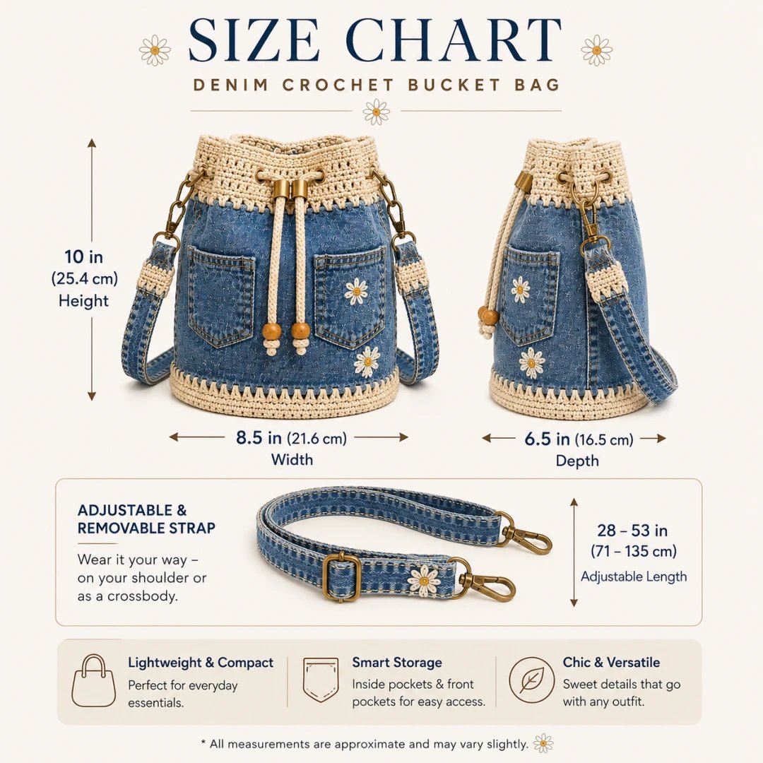 👜✨Handmade Denim Crochet Bucket Bag Stylish Woven Shoulder Tote Everyday Fashion✨👜
