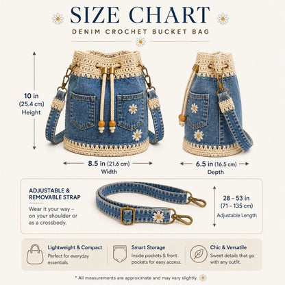 👜✨Handmade Denim Crochet Bucket Bag Stylish Woven Shoulder Tote Everyday Fashion✨👜