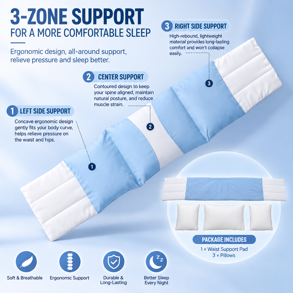 🔥 50% OFF – Adjustable Lumbar Support Pillow – For Bed, Office, Car & Sofa