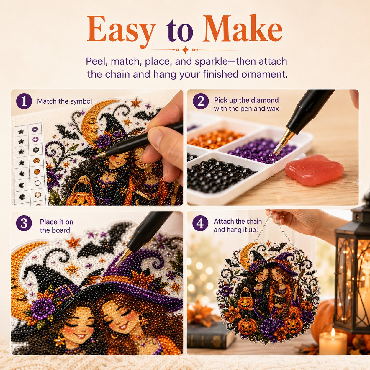 🎃Halloween Witch Friendship Diamond Art Suncatcher Sparkling Window Decor Gift✨